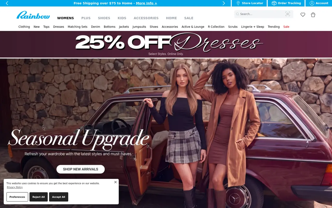 Rainbow Shops Fashion Shopify homepage screenshot