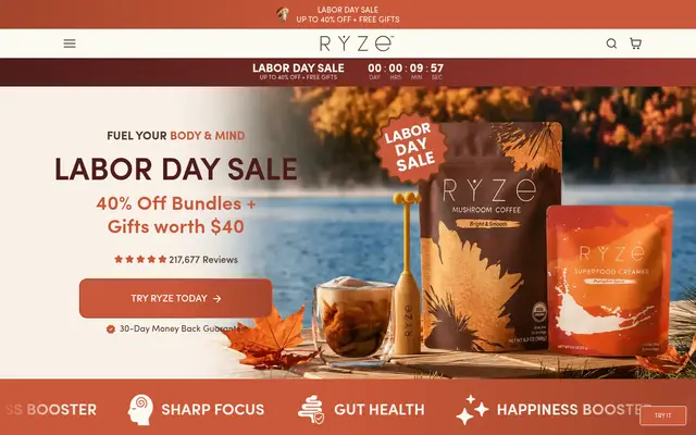 RYZE Food & Drink Shopify homepage screenshot