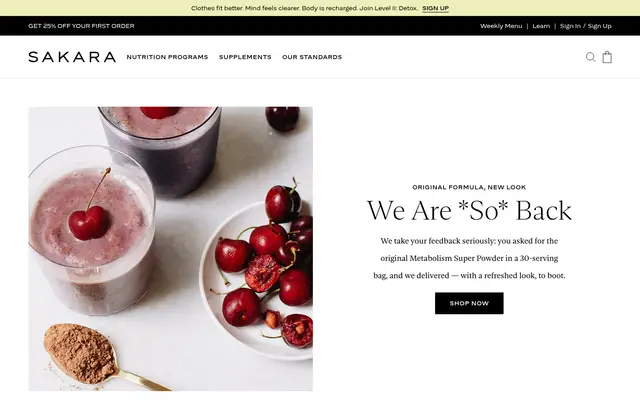 Sakara Wellness Shopify homepage screenshot