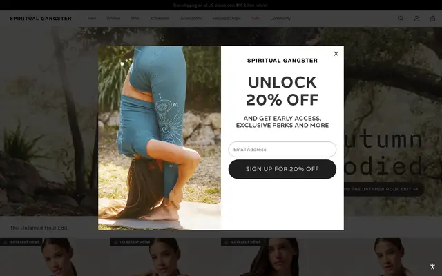 Spiritual Gangster Fitness Shopify homepage screenshot