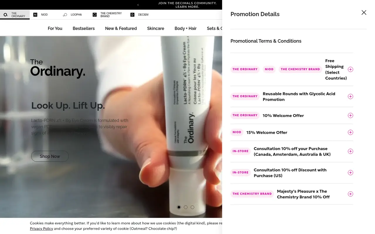The Ordinary Beauty Shopify homepage screenshot