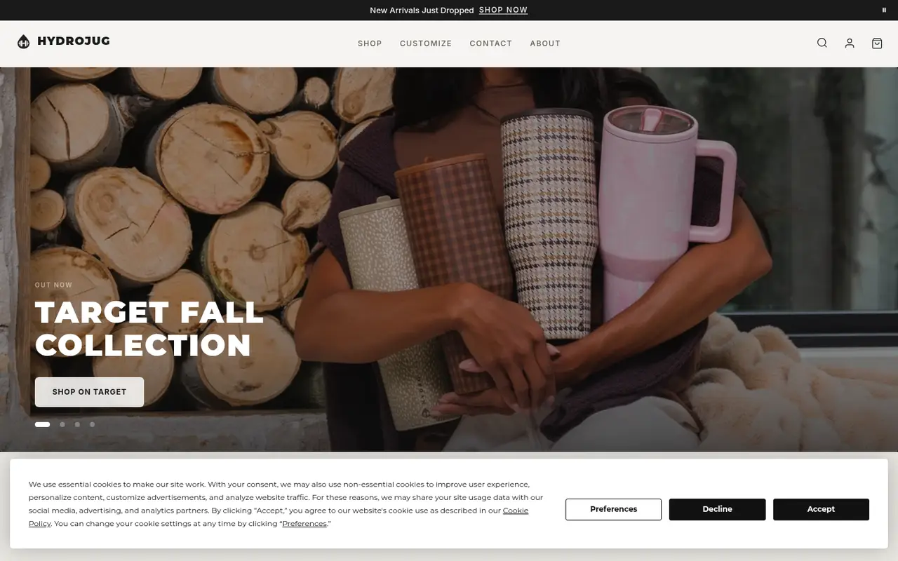 HydroJug Fitness Shopify homepage screenshot