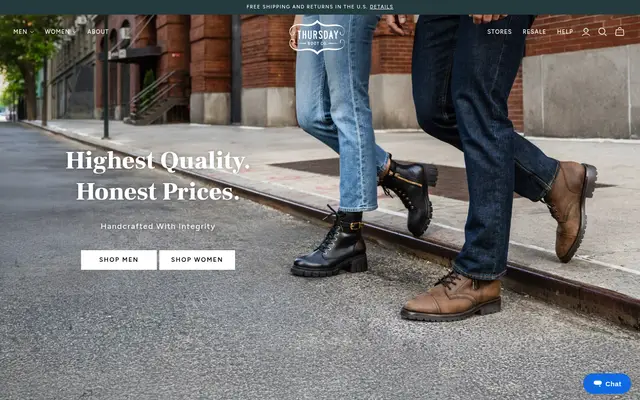 Thursday Boots Fashion Shopify homepage screenshot