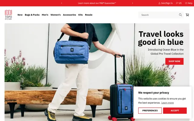 Topo Designs Outdoor Shopify homepage screenshot