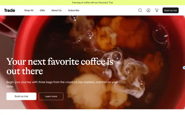 Trade Coffee Food & Drink Shopify homepage screenshot