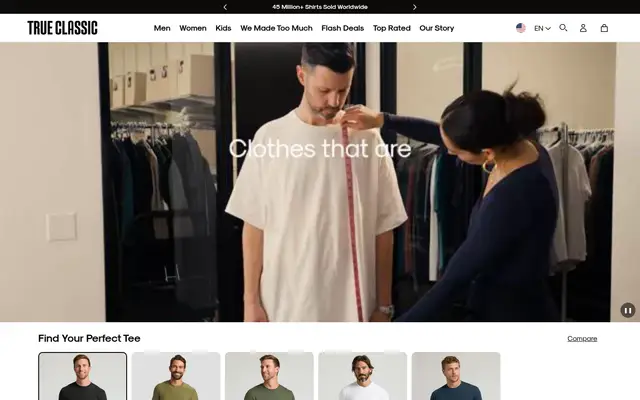 True Classic Fashion Shopify homepage screenshot