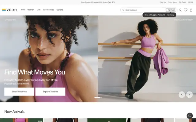 Vuori Fitness Shopify homepage screenshot